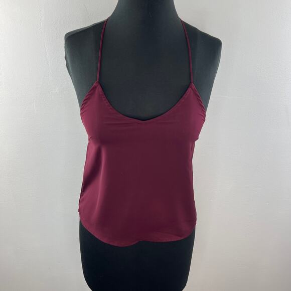 TOBI Burgundy Sleeveless Spaghetti Strap Lace Ladder T-Back Camisole Tank Sz XS - Picture 3 of 8